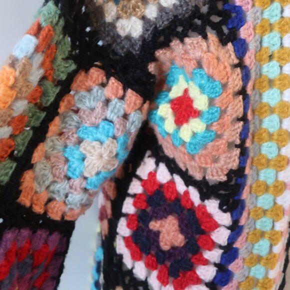 NWT Womens Tina Demel Multicolor Hood Granny Square Crochet Cardigan Sweater M/L - Picture 6 of 13
